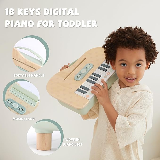 Freniland Wooden Baby Piano，18 Keys Digital Piano for Toddler ，Musical Toy Gift for Boys and Girls Over 2+