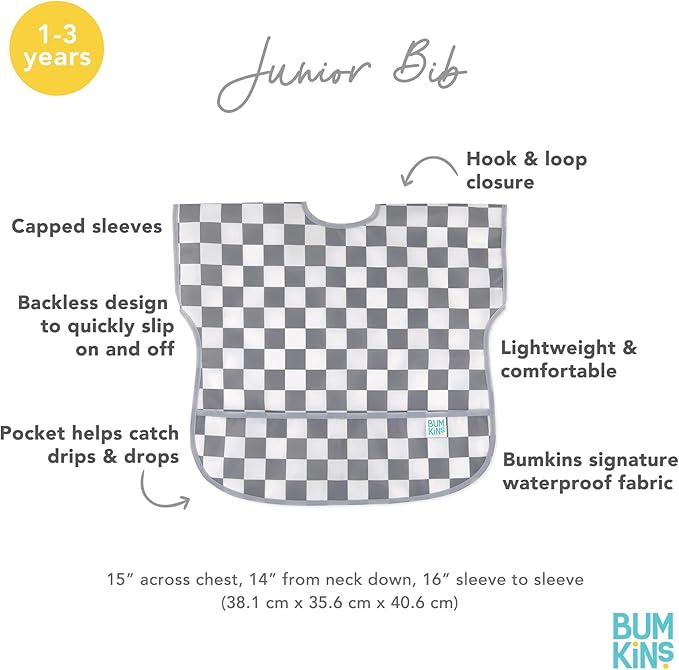 Bumkins Bibs - Toddler Bibs, Waterproof, Large for 1-3 Years, Short Sleeve