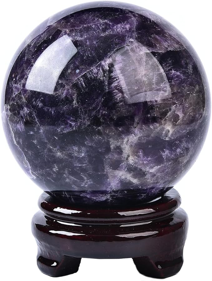 Large Dream Amethyst Crystal Ball with Stand Healing Crystals Sphere for Meditation, Divination, Witchcraft 100-110mm/3.9-4.3"