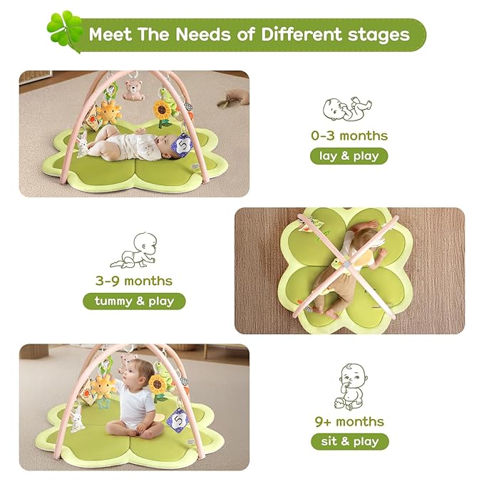 Baby Play Mat Activity Gym for Babies and Toddlers, Four-Leaf Clover Baby Play Gyms & Playmats for Babies