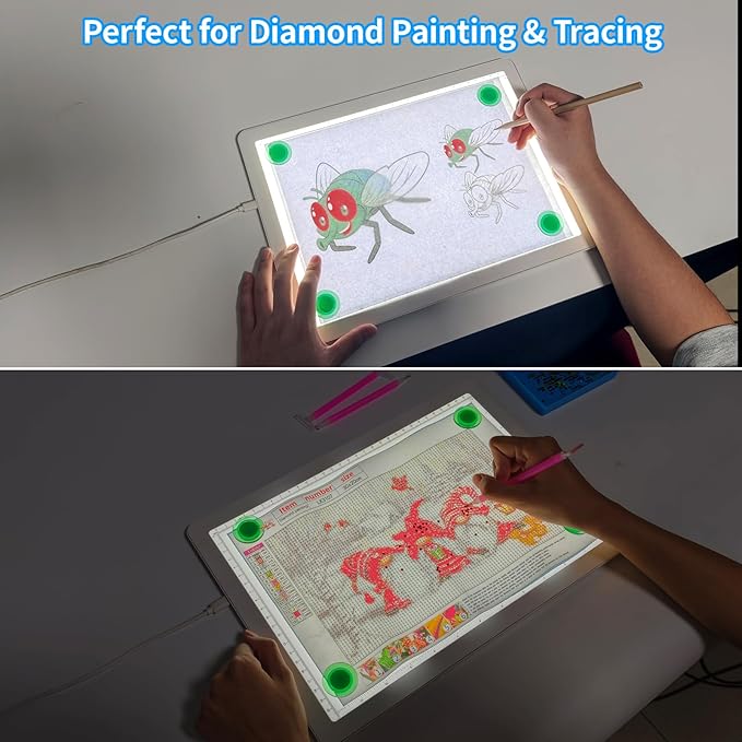 Phylosal Magnetic A4 Light Pad with Bag, Super Bright Light Box with Side Button, Diamond Art Light Board, Lightbox for Tracing and Drawing, USB Power Light Table for Sketching, Weeding Vinyl (White)