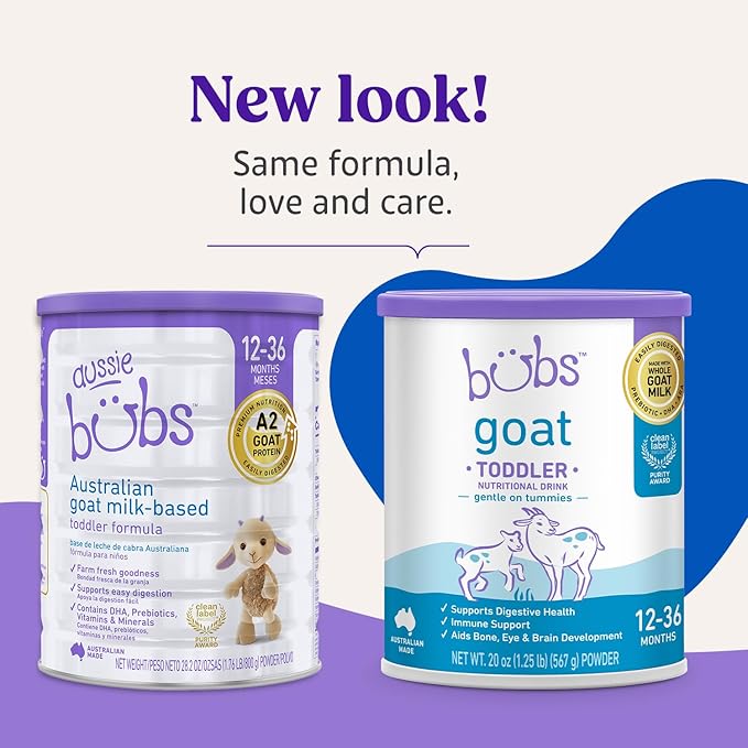 Bubs Goat Toddler Nutritional Drink, Non-GMO Whole Goat Milk-Based Gentle Formula, for Kids 12-36 Months, 20 oz