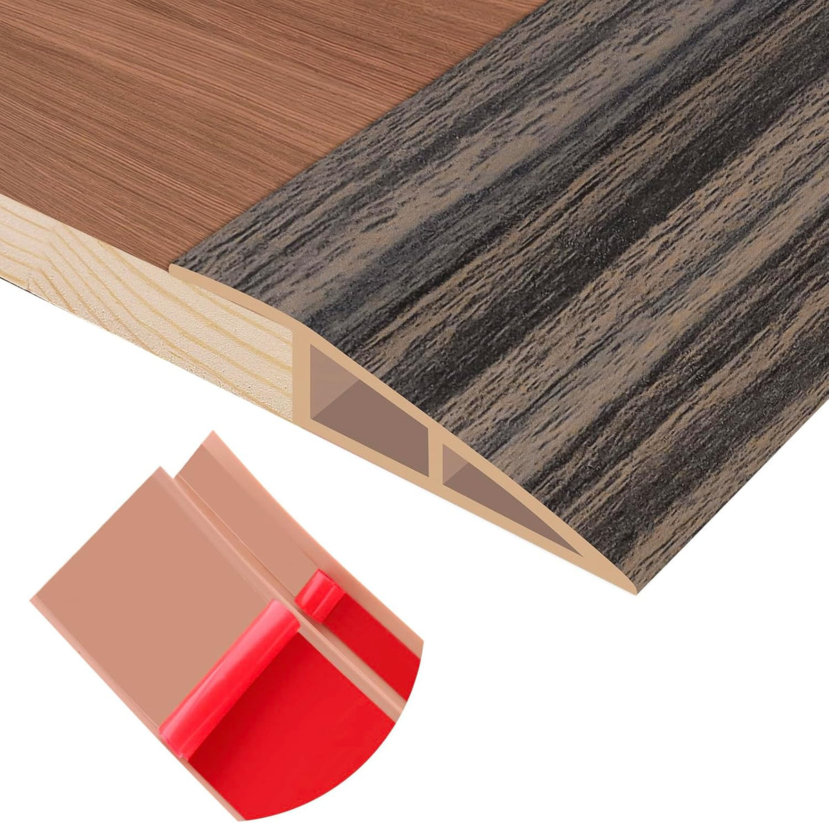 Floor Transition Strip Self Adhesive Vinyl Door Threshold for Doorways Carpet Edging Trim Overlap Edge Reducer for Laminate Floor, Carpet, Tile (Smoked Brown Wood Grain, 1/5" to 2/5", 10Ft)