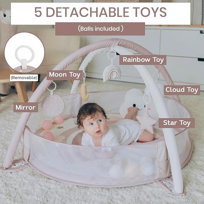6-in-1 XL Play Mat & Play Gym, Baby Gym, Baby Activity Gym, Sensory Exploration and Motor Skill Development Toys (Blush)