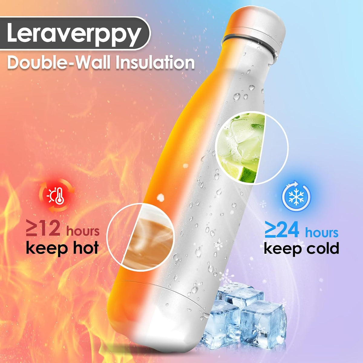 17oz Cola-Bottle Shaped Stainless Steel Leak-proof Water Bottle,Double Wall Vacuum Insulated Metal,Travel Mug For Sports Indoors & Outdoors,BPA-Free School Kids Flasks,White(1 Pack)