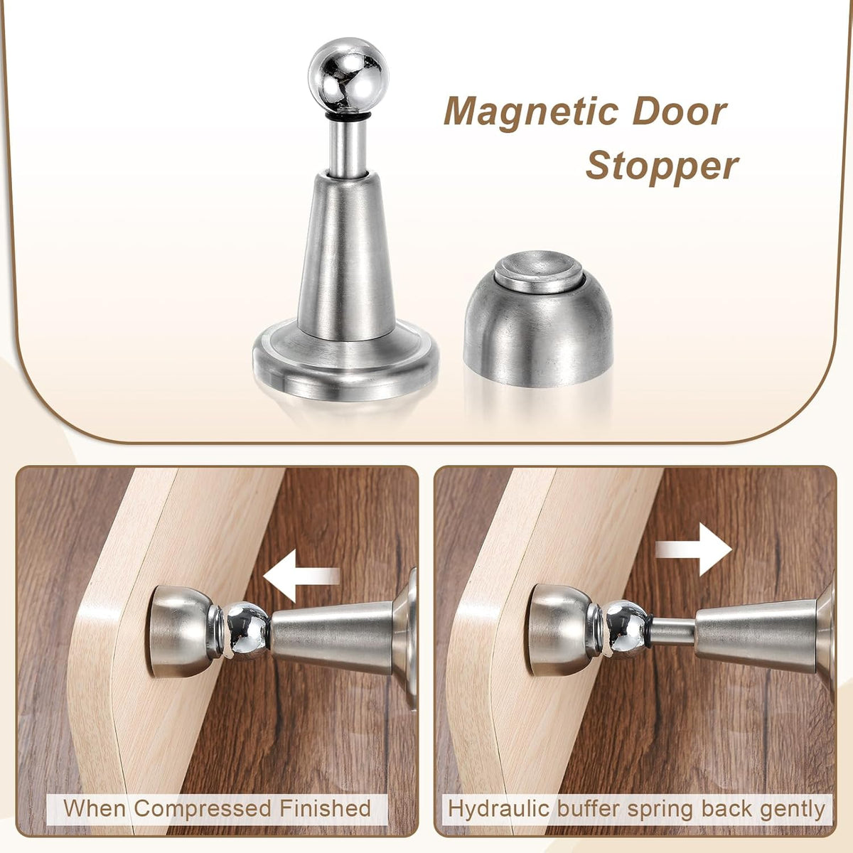 uxcell Magnetic Door Stopper, 304 Stainless Steel Magnetic Door Stop Catch, Soft-Catch Brushed Nickel Hold Door Open Wall Mount for Bottom of Door, Silver