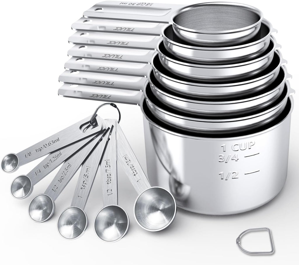 TILUCK Stainless Steel Measuring Spoons Set,Coffee Scoop Spoon,Kitchen Gadgets for Cooking & Baking,Set of 13