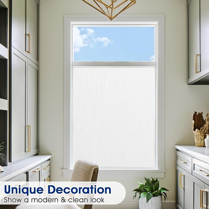 Privacy Window Film Static Cling, Frosted Glass Decorative Window Film with 96% UV Blocking, Non-Adhesive Removable Window Cling for Home Office Bathroom, 29.5 x 78.7 Inches, White
