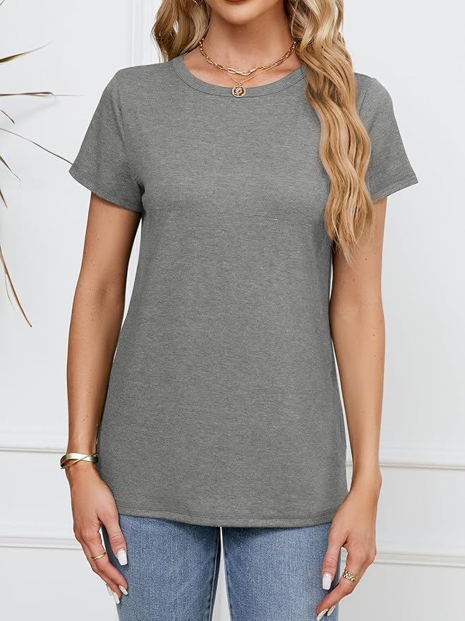 Soft Short Sleeve Shirts for Women, Crew Neck T Shirts for Women Loose Fitting Lightweight Top Basic Tee Shirt