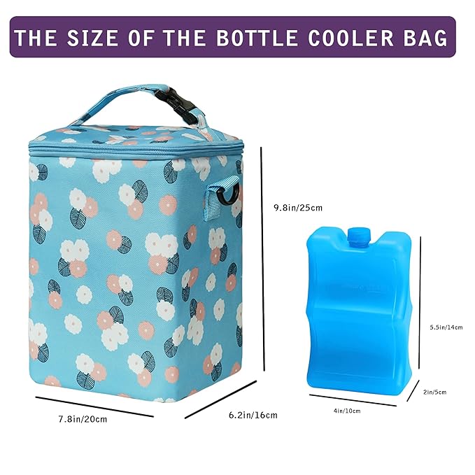 Breast Milk Cooler Bag with Ice Pack - Fits 4 Bottles Up to 9 Oz - Insulated Bag for Nursing Moms, Daycare, Travel