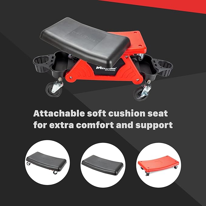 Maxshine Detailing Creeper Seat with Built-in Storage | 2-in-1 Modular Rolling Garage Stool with Tool Tray | Mechanic Shop Seat for Car Detailing, Polishing, Repairs & Auto Care
