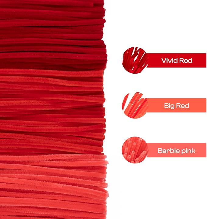 Caydo 300 Pieces Red Color Pipe Cleaners Craft Chenille Stems for DIY Art Creative Crafts Party Christmas Decorations (12 Inch x 6 mm)