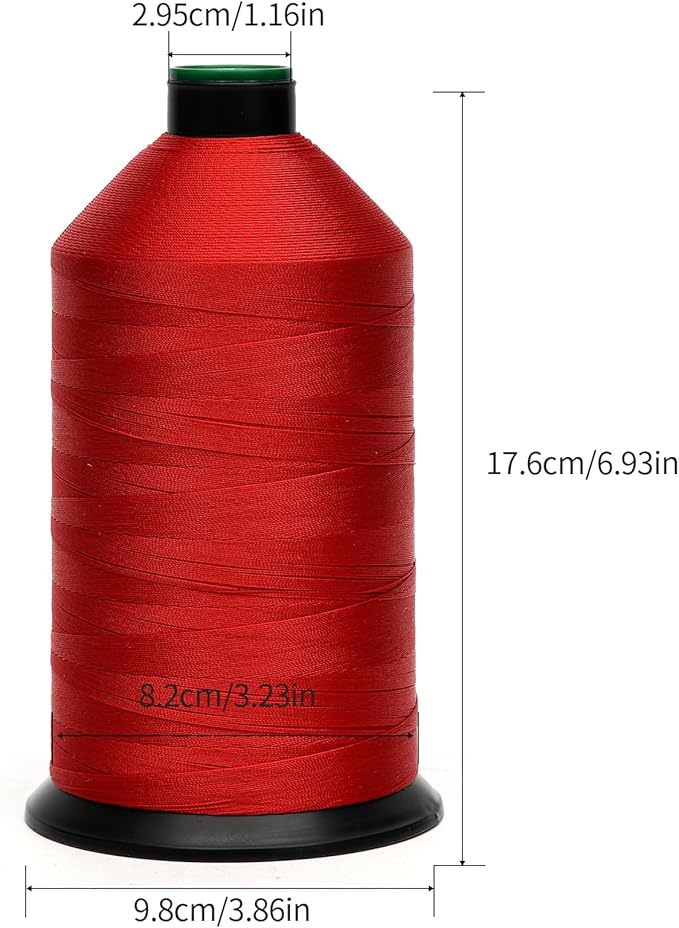 Extra Strong Bonded Nylon Thread #69 Tex70 – 16 OZ, 6000yds, Versatile Stitching Solution for Leather, Upholstery, Canvas Repair and More (Red)