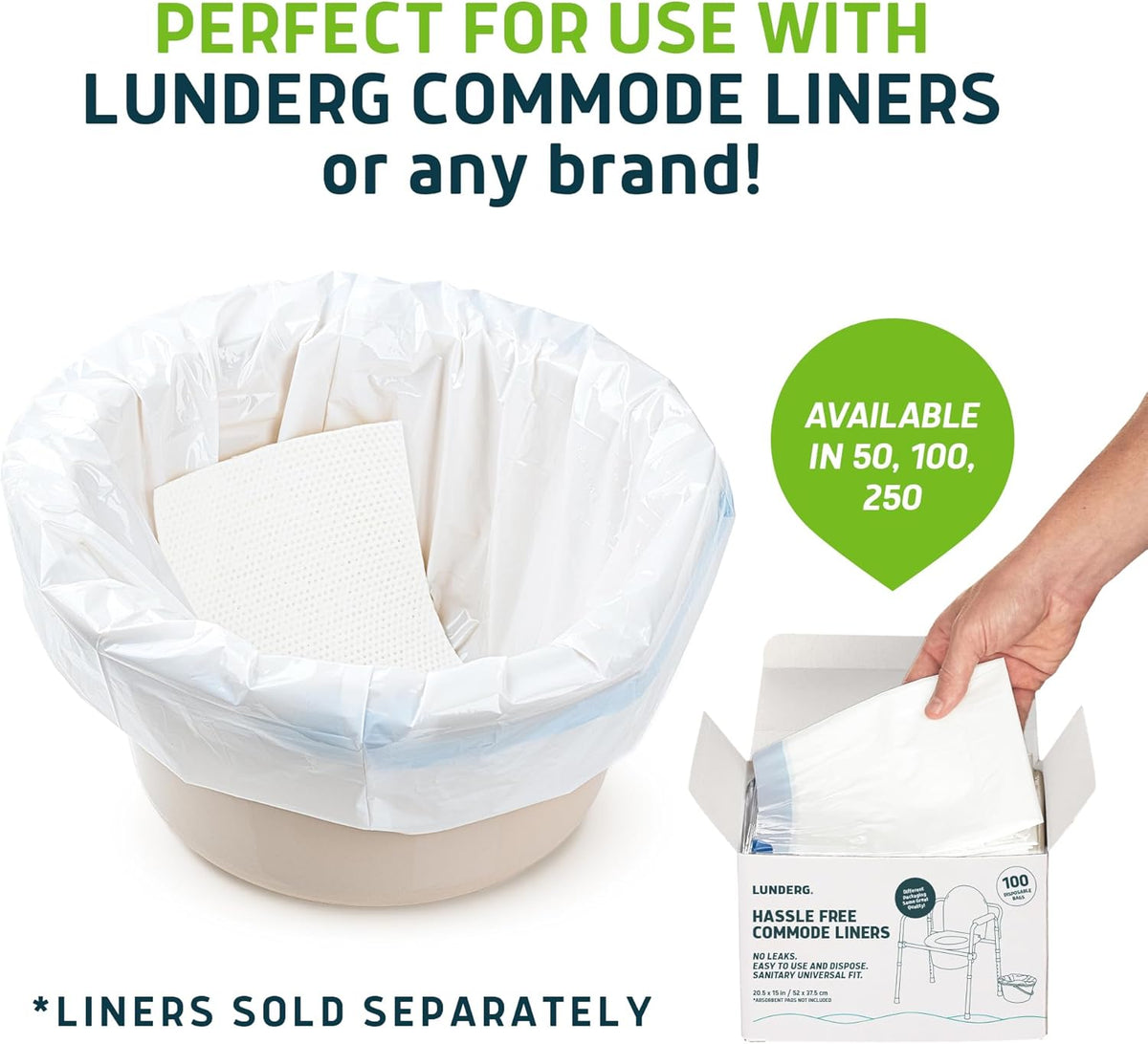 Lunderg Aloe Scented Super Absorbent Commode Pads - Medical Grade Value Pack 100 Count - for Disposable Bedside Commode Liners, Adult Chairs, Portable Buckets & Camping Toilet Bags - Light Scent