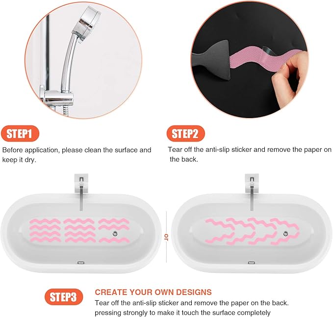 Patented Anti Slip Shower Stickers 24 PCS Safety Bathtub Strips Adhesive Decals with Premium Scraper for Bath Tub Shower Stairs Ladders Boats (Pink)