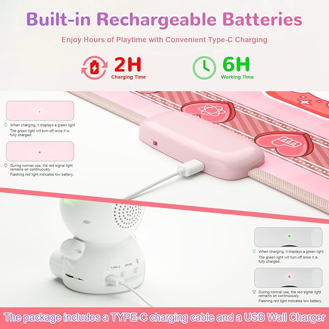 Rechargeable Dance Mat Toys for Girls, Light Up Dance Pad with Wireless Bluetooth, Xmas B-Day Gifts for 3 4 5 6 7 8 9 10 11 12 Years Old Kids (Pink)