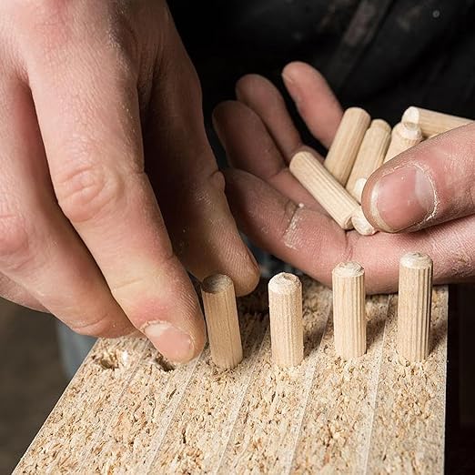 200 Pcs Wooden Dowel Pins - 1/4 inch, 5/16 inch,3/8 inch Fluted Wood Dowels Rods,Hardwood Crafts Dowel Pegs