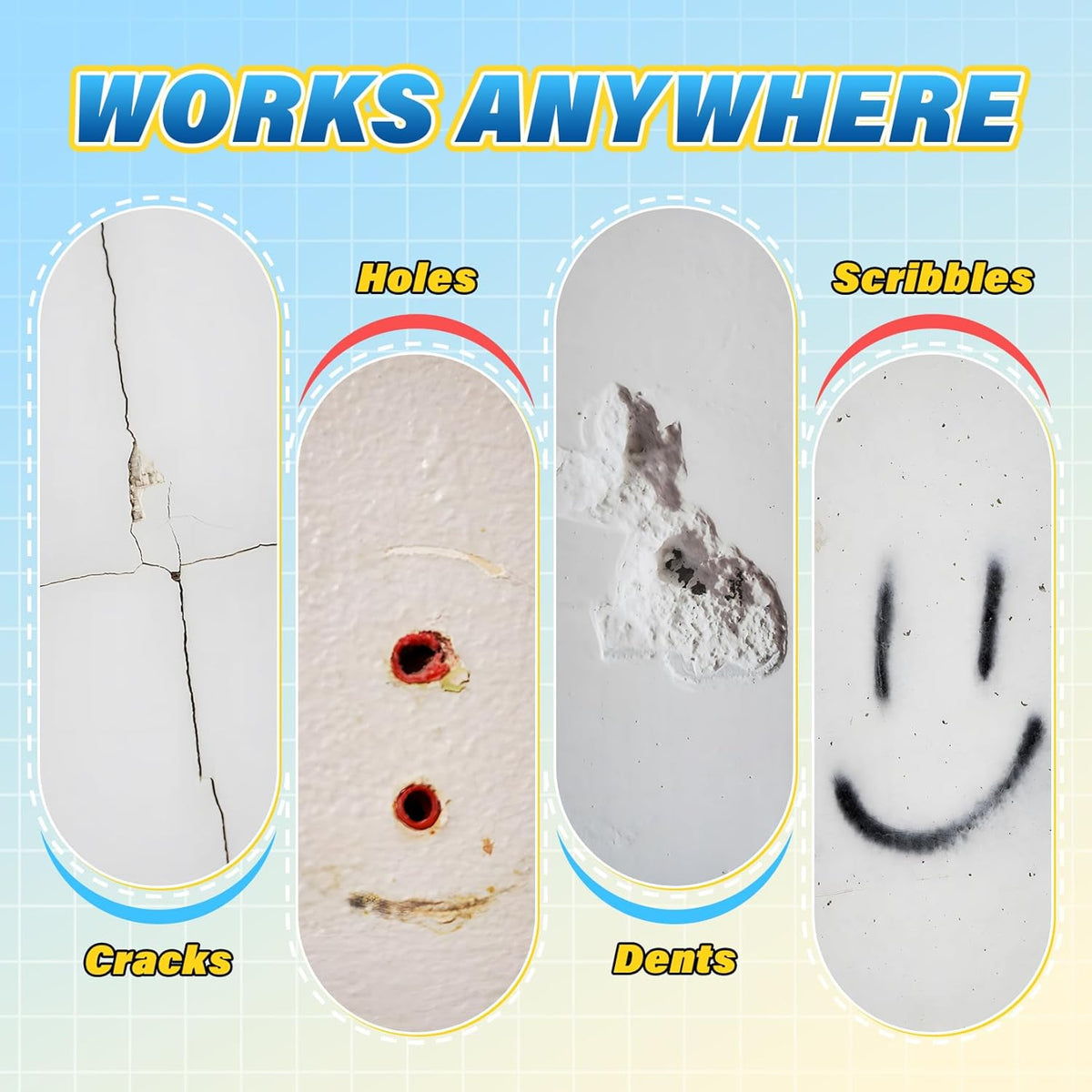 DIYSELF-Drywall-Repair-Kit-Fast-Drying, Wall Mending Agent, 9 Pack Spackle Wall Repair Kit with Putty & Scraper, 2×100g (7oz Total) White Wall Hole Filler for Drywall, Plaster and Home Use