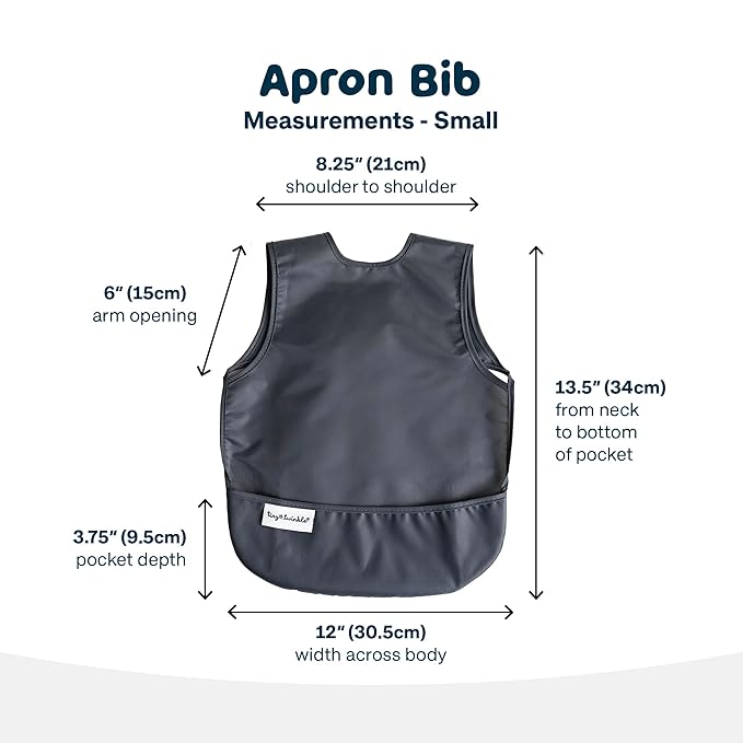 Tiny Twinkle Mess Proof Baby Bib - Waterproof & Lightweight Baby-Led Weaning Apron | 100% Recycled Polyester, Easy Clean & Machine Washable (Charcoal, Small 6-24 Months)