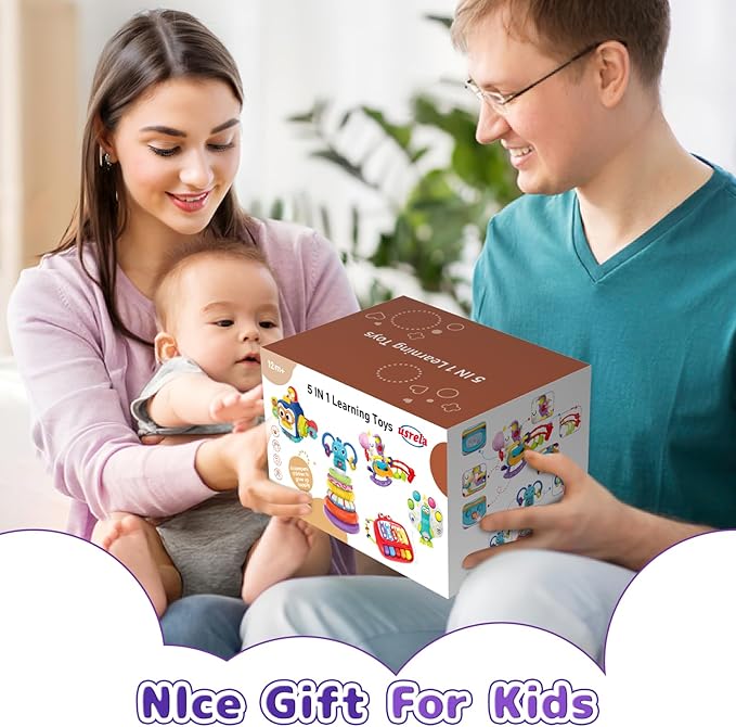 5 in 1 Baby Toy for 12 18 Month, Learning Toys for Babies 12-18 Months, Baby Busy Cube, Stacking&Sensory, Pull String&Piano Xylophone Toy, Birthday Gift for 12+ Month