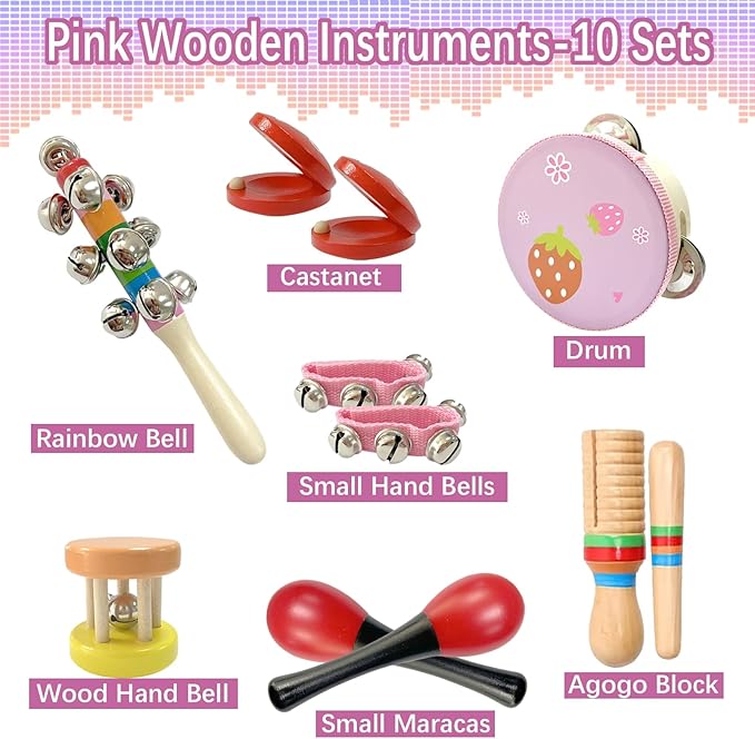 CREPRO Kids Musical Instruments, Orff Wooden Musical Toys for Toddlers 3+, Natural Colors Percussion Instruments Set, Kids Preschool Educational Birthday Gifts