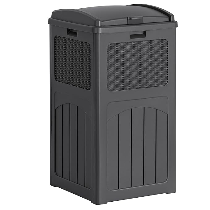 Flamaker 30 Gallon Trash Can, Resin Outdoor Garbage Can with Lid, Waterproof Hideaway Patio Waste Bins for Outside Use (Gray)