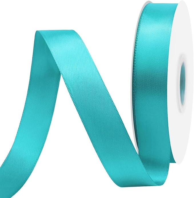 Turquoise Satin Ribbon 7/8 Inch X 50 Yards Solid Color Double Faced Ribbons Perfect for Crafts Wedding Decor Bow Making Arts Sewing and More