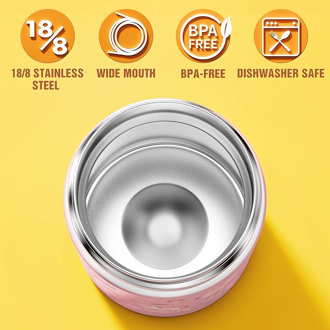 Fimibuke Insulated Kids Food Jar, 12 OZ BPA FREE Wide Mouth Stainless Steel Vacuum Thermos for Hot Cold Food for School Travel Leakproof Toddler Boy Girl Lunch Container Snack Cup for Fruits Veg Soup