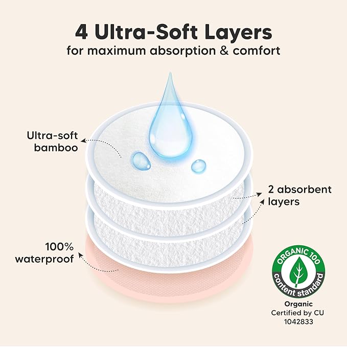 Organic Nursing Pads - 14 Washable Viscose Derived from Bamboo Breastfeeding Pads, Wash Bag, Reusable Breast Pads for Breastfeeding, Nipple Pads for Breastfeeding Essentials(Pink Sand, L 4.8")