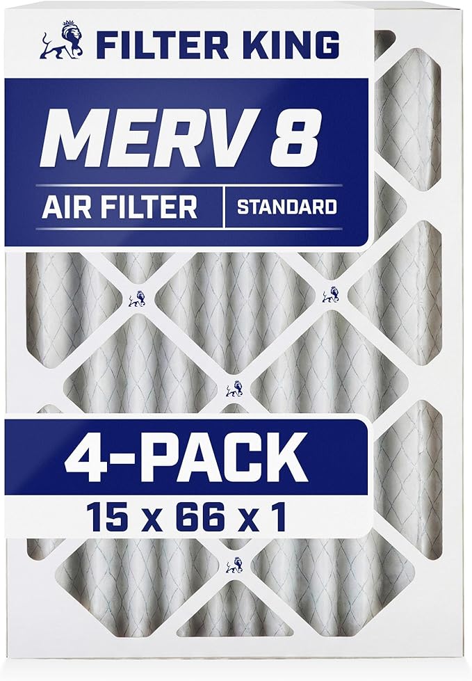 Filter King 15x66x1 Air Filter | 4-PACK | MERV 8 HVAC Pleated A/C Furnace Filters | MADE IN USA | Actual Size: 15 x 66 x .75"