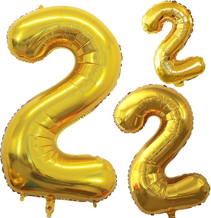 GOER Gold Foil Balloons Number 2,Huge Number Balloons for 2nd Birthday Party Supplies Anniversary Decorations(3 pcs,42 inch,32 inch,16inch)