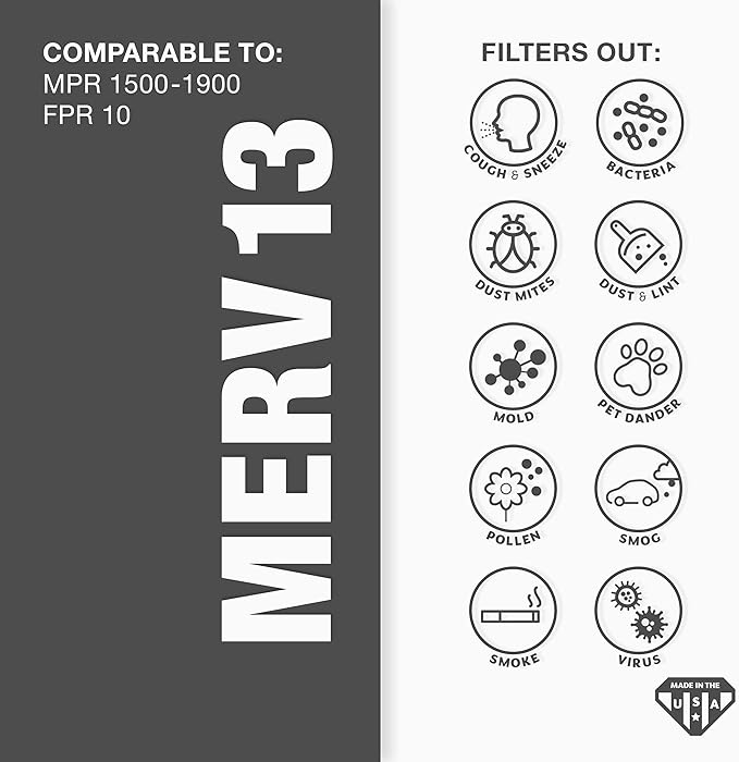 Aerostar 14x25x2 MERV 13 Pleated Air Filter, AC Furnace Air Filter, 6 Pack (Actual Size: 13 1/2" x 24 1/2" x 1 3/4")