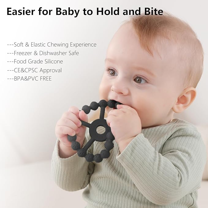 3 Pack Ring Teether, Silicone Teething Ring Toys for Babies 6 Months, Seposeve Baby Teethers 6-12 Months 12-24 Months, Easy to Grasp Toy for Baby Teething Relief