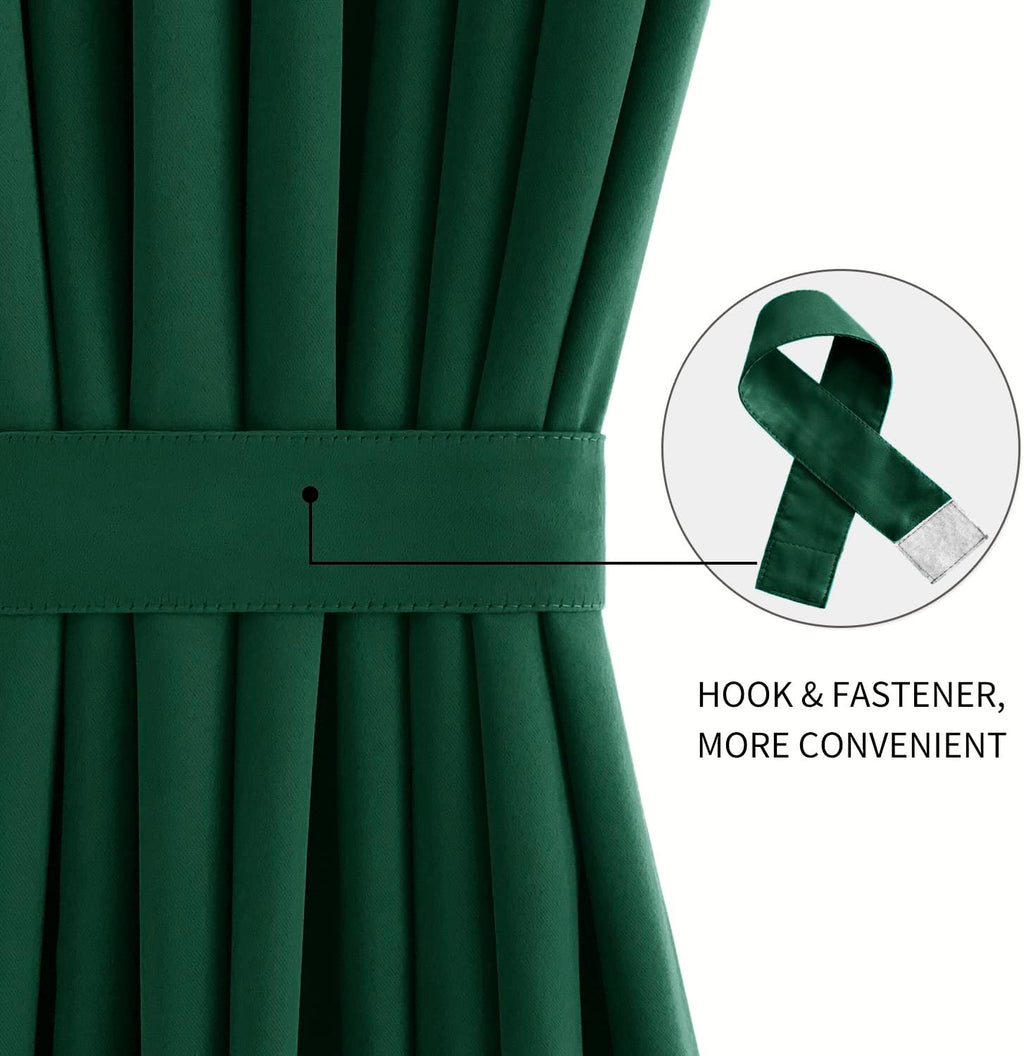 DWCN French Door Curtains – Rod Pocket Thermal Blackout Curtain for Doors with Glass Window, Kitchen and Patio Doors for Privacy, 54 X 40 Inches Long, 1 Curtain Panel with Tieback,Hunter Green