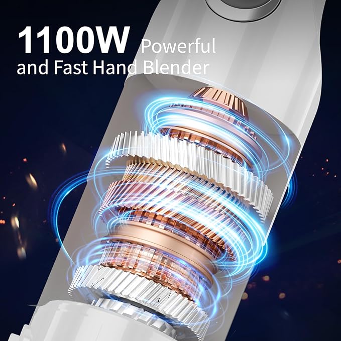 Immersion Blender Handheld Hand Blender - 1100W Non Scratch Stick Blender for Kitchen 12 Speed and Turbo Mode Chopper, Beaker, Whisk and Milk Frother for Milkshake Puree Smoothie Food