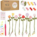 WaldyWop Crochet Kit for Beginners - 8 Flower Bookmarks Knitting Kit w/Step-by-Step Video Tutorials & Soft Yarn, Hook - Wobbles DIY Art Craft Kit for Adults Kids, Birthday Gifts for Women Girls Teen