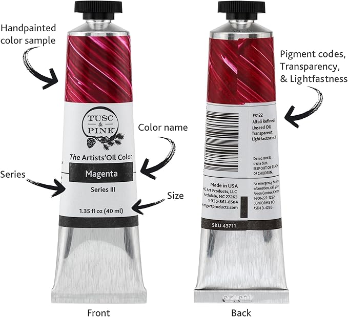 Tusc & Pine Artist Oil Paint - Quinacridone Red, 40 ml, Non-Yellowing, Rich & Creamy Consistency, Maximum Pigment Load, Small Batch Milled Oil Paints Made in the USA for Professional Artists