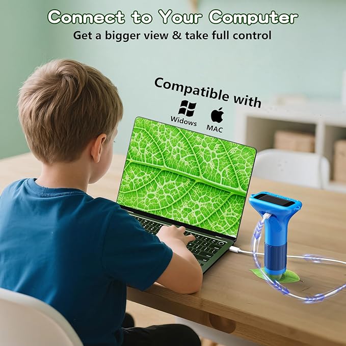 Microscope for Kids with 12 Slides, 100X-1000X 1080P Digital Handheld Kids Microscope, Mini Portable Pocket Miniscope Science Toys Gifts for 3+ 4 5 6 7 8 9 10 11 12 Year Old Boys Girls, Blue