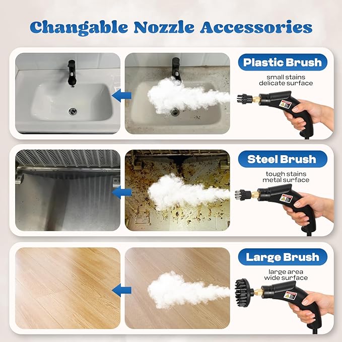 Moongiantgo Handheld Steam Cleaner High Pressure Timed Steamer for Cleaning for Home Kitchen Upholstery, Portable Pressurized Cleaning Machine for Car Detailing, Bathroom Grout Tile, 1200ml