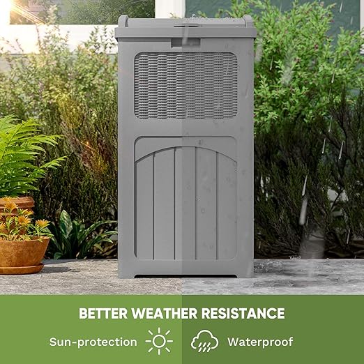 Patiowell 36 Gallon Outdoor Trash Can, Resin Outdoor Garbage Can with Lid for Patio, Backyard, Deck, Gray