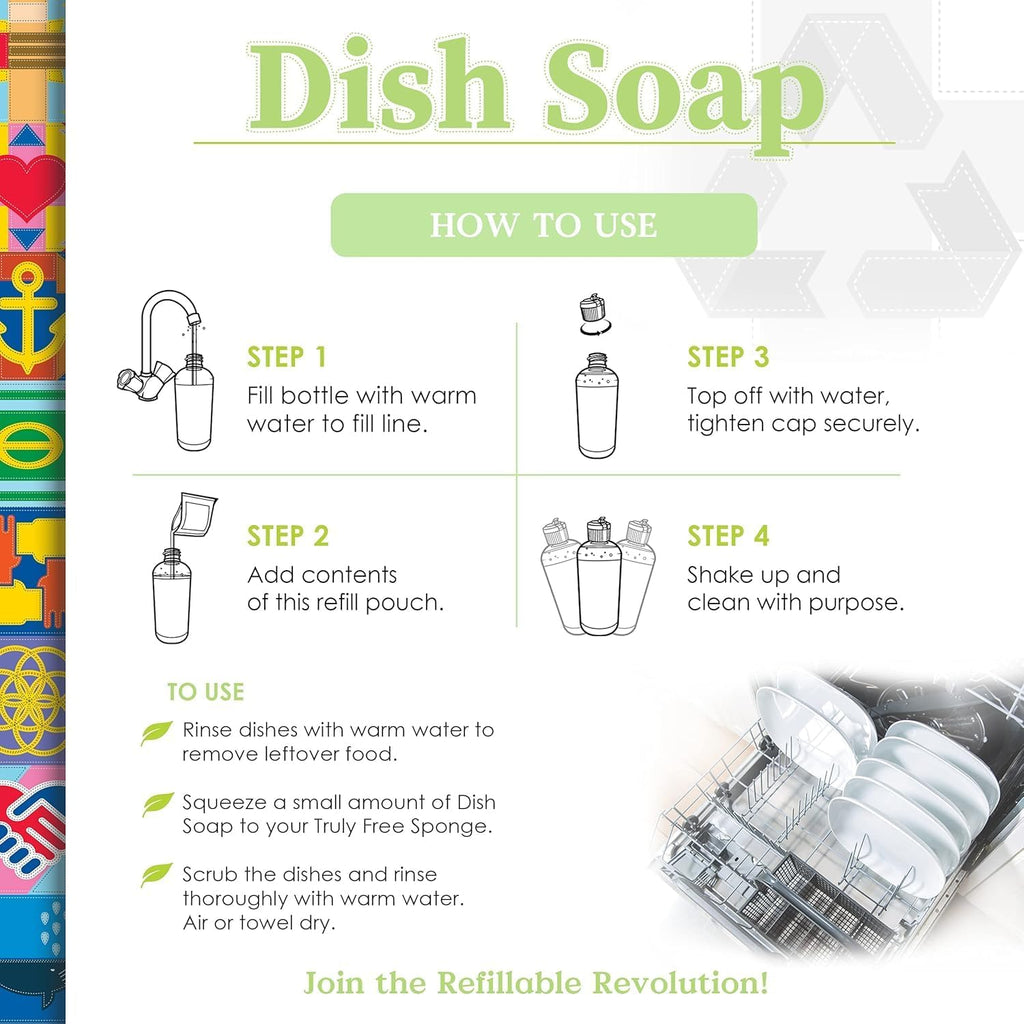 Truly Free Natural Concentrated Dish Detergent Dishwashing Liquid | Plant-Based Dish Soap | Sweet Basil Fresh Scent | Pack of 3