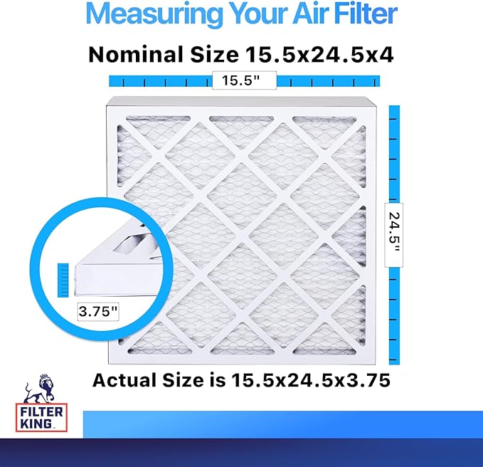 Filter King 15.5x24.5x4 Air Filter | 5-PACK | MERV 8 HVAC Pleated A/C Furnace Filters | MADE IN USA | Actual Size: 15.5 x 24.5 x 3.75"