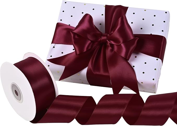 Wine Red Satin Ribbon 1-1/2" X 50 Yards Solid Color Double Faced Ribbons Perfect for Crafts Wedding Decor Bow Making Arts Sewing and More