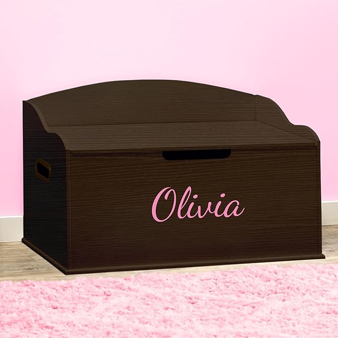 DIBSIES Personalized Creative Wonders Toy Box, Signature Series for Girls, 30 x 19.25 x 18 inches, Soft-Close Lid (Espresso)
