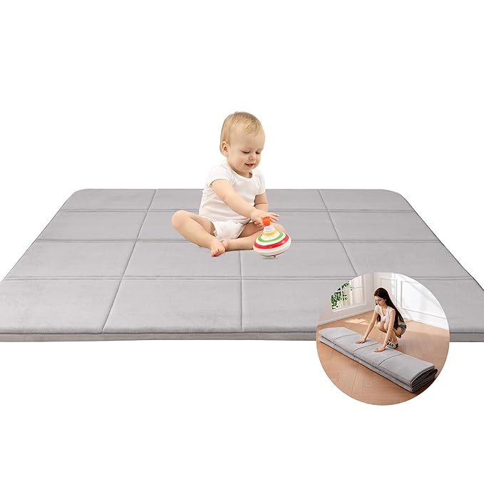 MAXYOYO 1.2" Thick Baby Play Mat for Floor, 59"x 78" Foldable Playpen Mat, Tummy Time Foam Mats Ultra Soft Support, Padded Carpet with Non-Slip Backing for Infant,Kids and Toddler Crawling, Grey