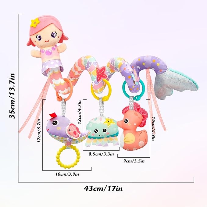 Car Seat Toys for Babies 0-6 Months Boy Girl Carseat Toys Hanging Spiral Stroller Toy, Infant Toy 0-6 Months Baby Newborn 0 3 Month Brain Development with Music Teether Rattle