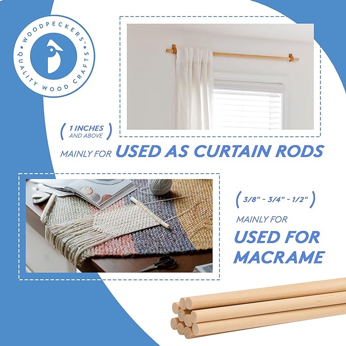 Dowel Rods Wood Sticks Wooden Dowel Rods 1/8 x 36 Inch Unfinished Hardwood Sticks for Crafts and DIYers 500 Pieces by Woodpeckers
