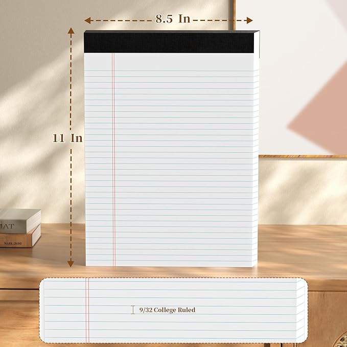 300 Sheets Legal Pads 8.5 x 11 College Ruled 6-Pack White Paper Note Pad Narrow Ruled 50 Sheets per Notepad Perforated Writing Pad Sturdy Back 8x11 Legal Pads Pads of Paper