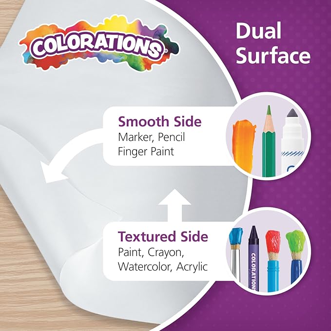 Colorations Dual Surface Paper Roll Classroom Supplies for Arts and Crafts White (36" x 1000') (Item # DSWH)