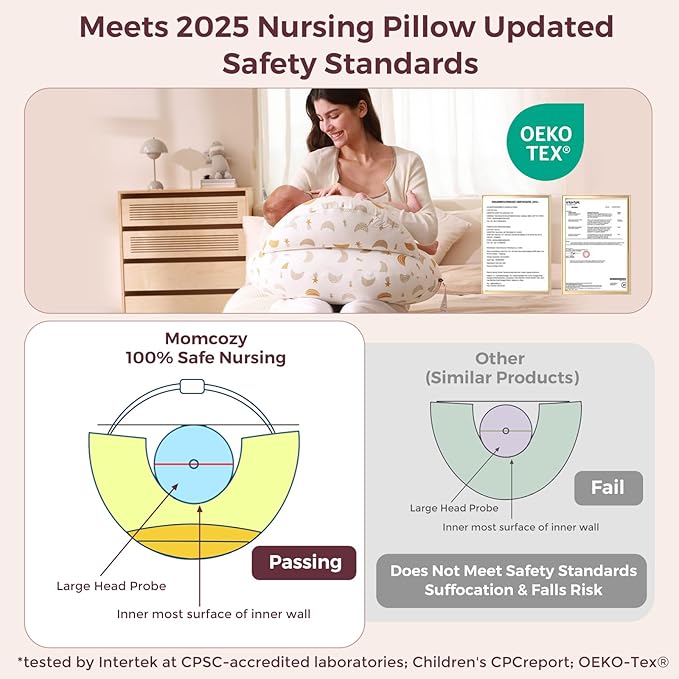 Momcozy Original Nursing Pillow for Breastfeeding-Pioneering Safety Fence- Wider Feeding Pillows for More Support for Mom & Baby- Easier Nursing & Hand Free- Fit for All, Removable Cotton Cover